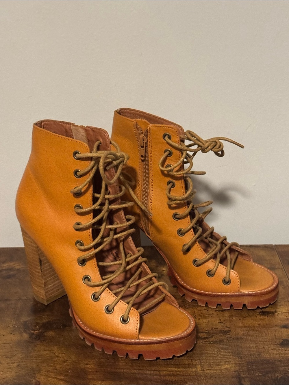 Jeffrey Campbell Free People Palermo Open-Toe Lace-Up Lug Bootie 8M